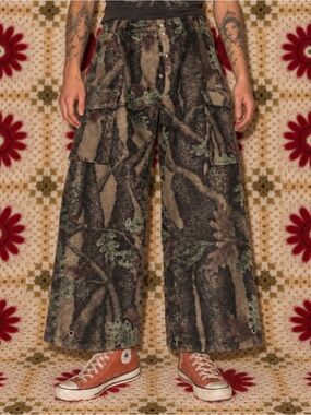 Vintage Thermo King Camo Fleece Cargo Pants Baggy Wide Leg Unisex 34
